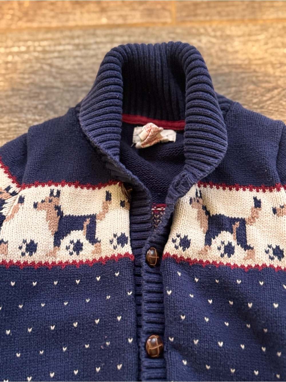 Rorie Whelan Sz XS 4 Button Up Fair Isle Shawl Cardigan Preppy Dog 100% Cotton